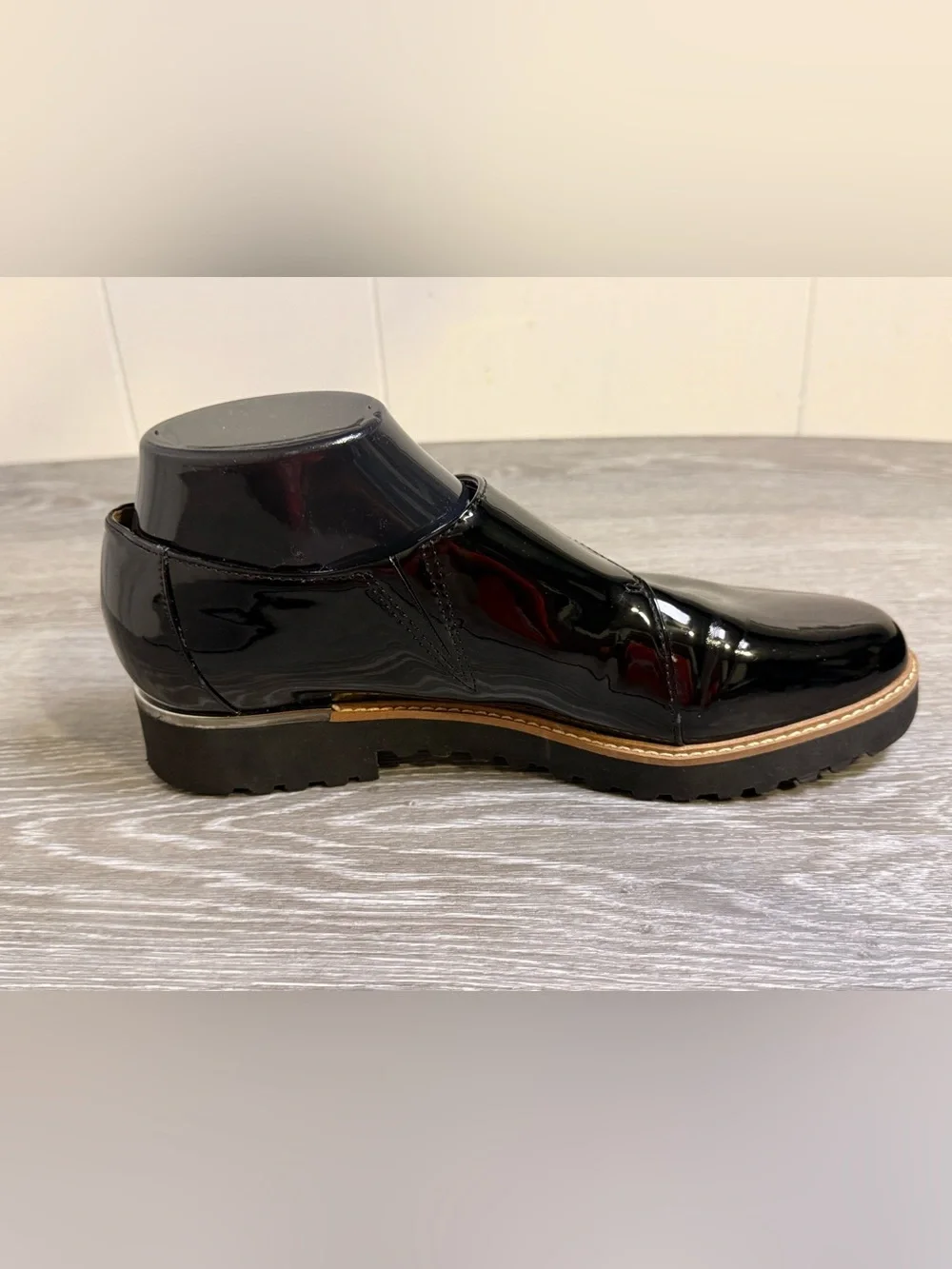 Franco Sarto Black Patent Leather Monk Strap Lug Sole Shoes Size 8.5M